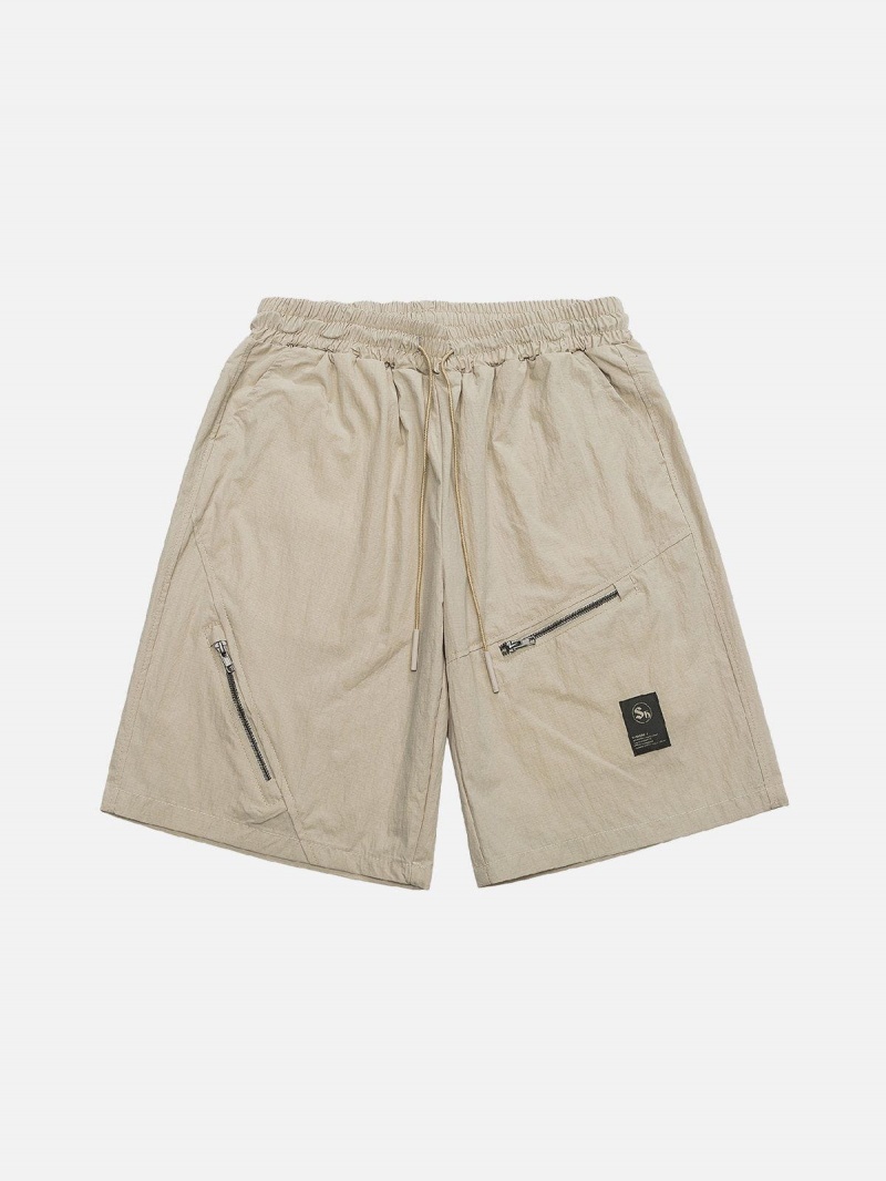 Short Aelfric Eden Solid Zip Up Kaki | ASG-36013439